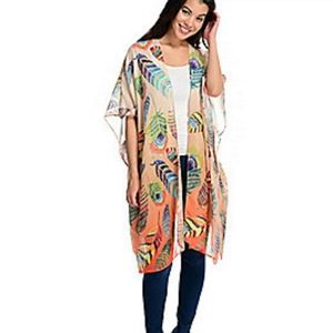 JC Sunny Printed Woven 100 % cotton  lightweight Kimono. Feather 🪶 multicolor